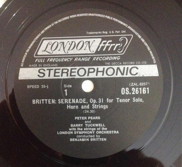 Benjamin Britten, Peter Pears, Barry Tuckwell, London Symphony Orchestra, English Chamber Orchestra - Serenade For Tenor, Horn & Strings / Les Illuminations - 1967