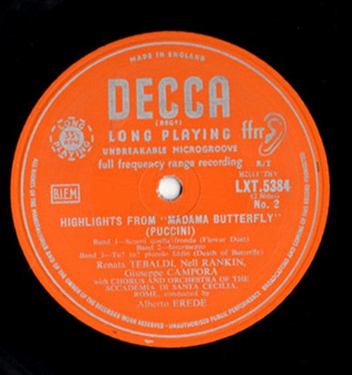 Giacomo Puccini / Renata Tebaldi, Nell Rankin, Giuseppe Campora, Coro dell'Accademia Nazionale di Santa Cecilia And Orchestra dell'Accademia Nazionale di Santa Cecilia, Alberto Erede - Highlights From Madama Butterfly - 1958