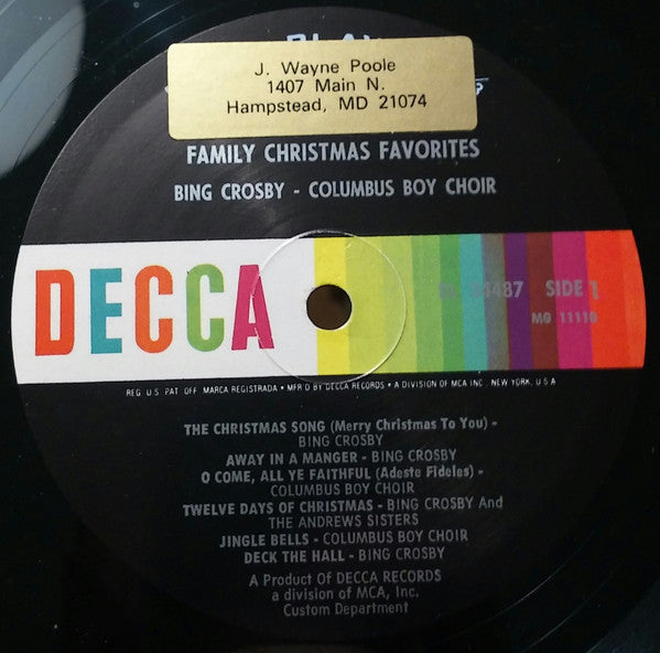 Bing Crosby - Bing Crosby And The Columbus Boychoir Sing Family Christmas Favorites