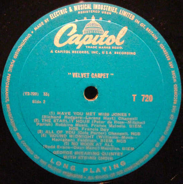 George Shearing Quintet, The - Velvet Carpet - 1956