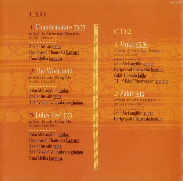 Shakti (2) : John McLaughlin - Zakir Hussain, Vikku Vinayakram Special Guest Hariprasad Chaurasia - Remember Shakti (CD) - 1999