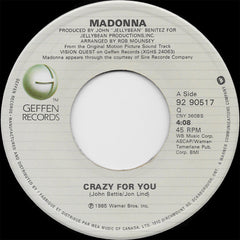 Madonna - Crazy For You / No More Words - 1985