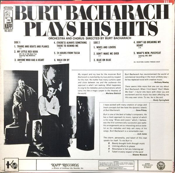 Burt Bacharach - Plays His Hits Vinyl Record