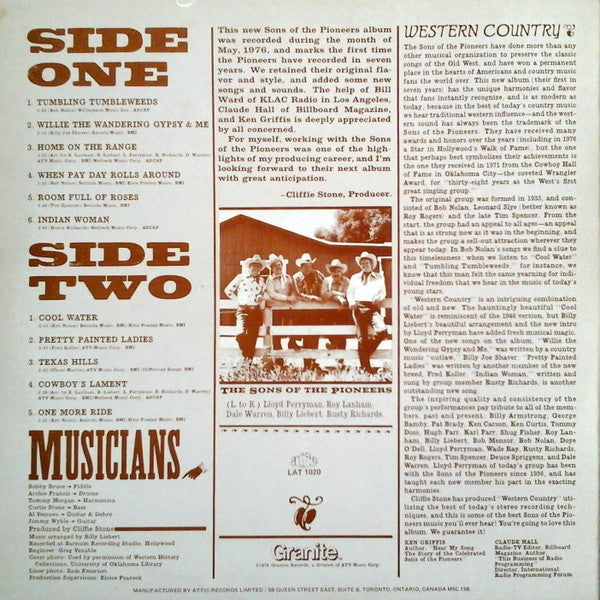 Sons Of The Pioneers, The - Western Country - 1976