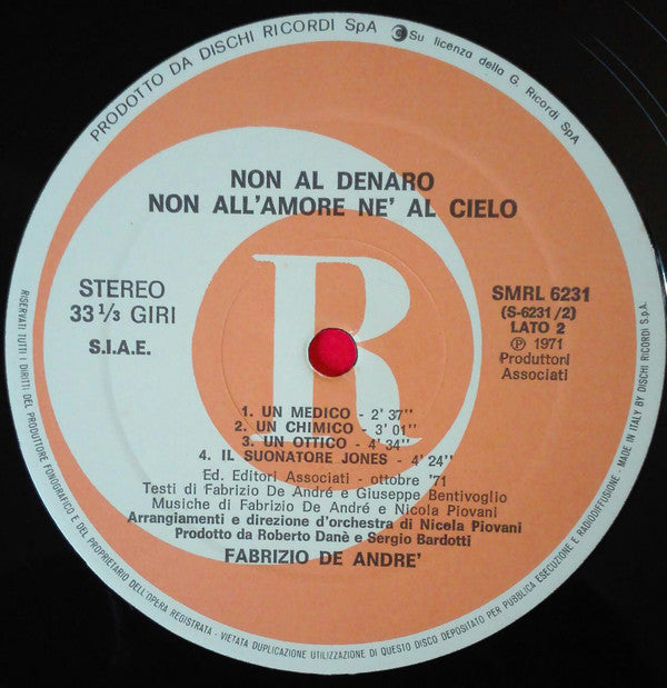 Fabrizio De André - Non Al Denaro Non All'Amore Nè Al Cielo