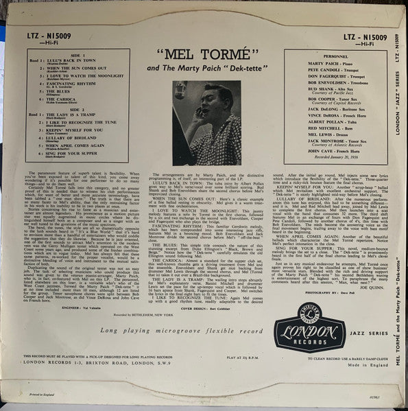 Mel Tormé - Mel Tormé And The Marty Paich "Dek-tette"