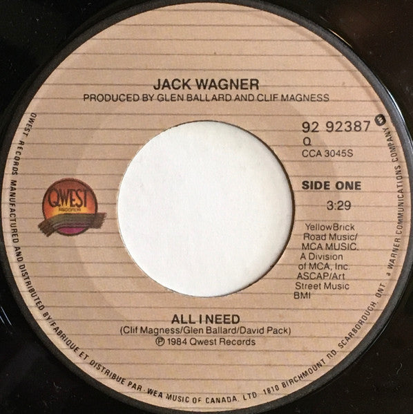 Jack Wagner - All I Need - 1984