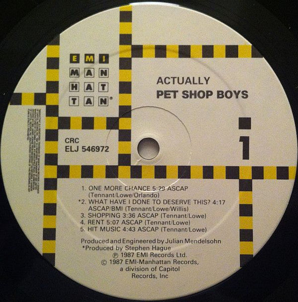 Pet Shop Boys - Actually Vinyl Record