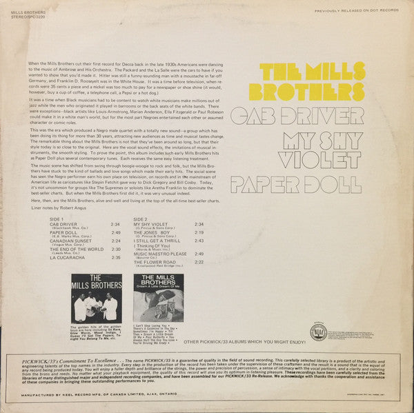 Mills Brothers, The - Cab Driver, Paper Doll, My Shy Violet  - 1969