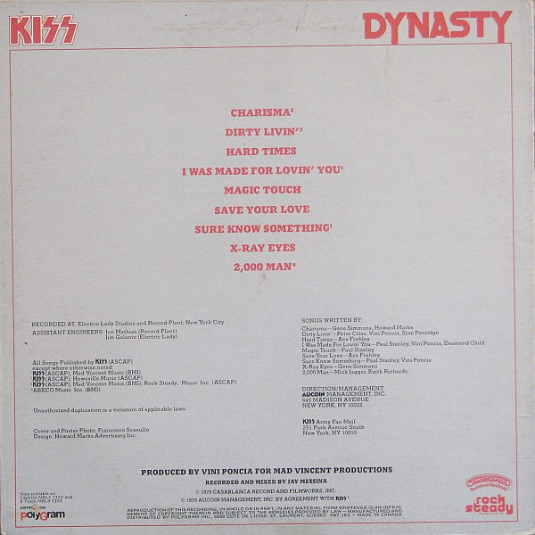 Kiss - Dynasty Vinyl Record