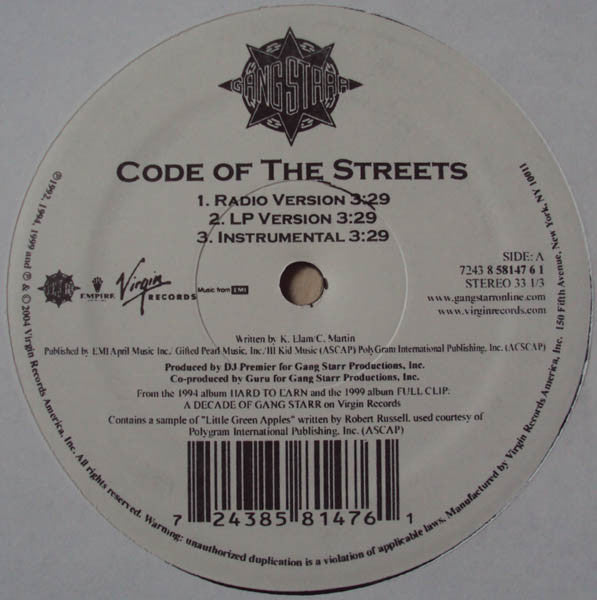 Gang Starr - Code Of The Streets / Speak Ya Clout - 2004