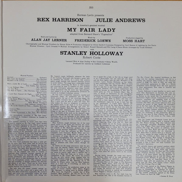 "My Fair Lady" Original London Cast, Rex Harrison, Julie Andrews With Stanley Holloway - My Fair Lady -