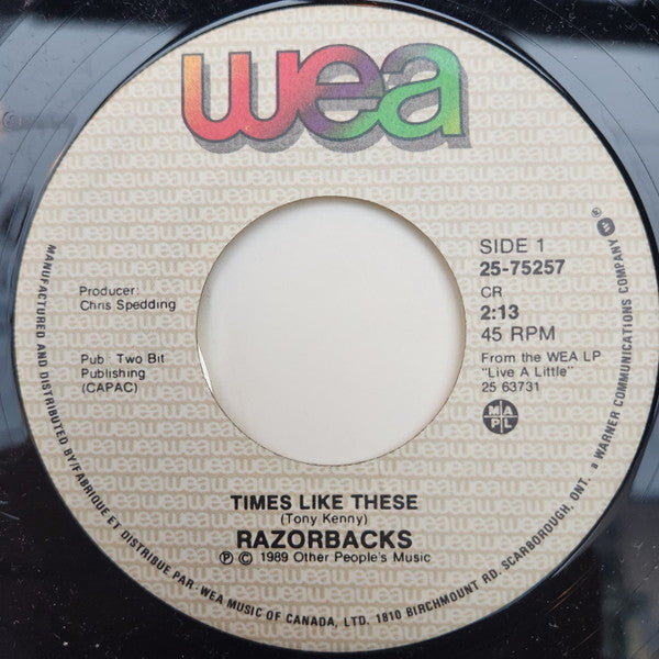 Razorbacks (2), The - Times Like These / Am I High? - 1989