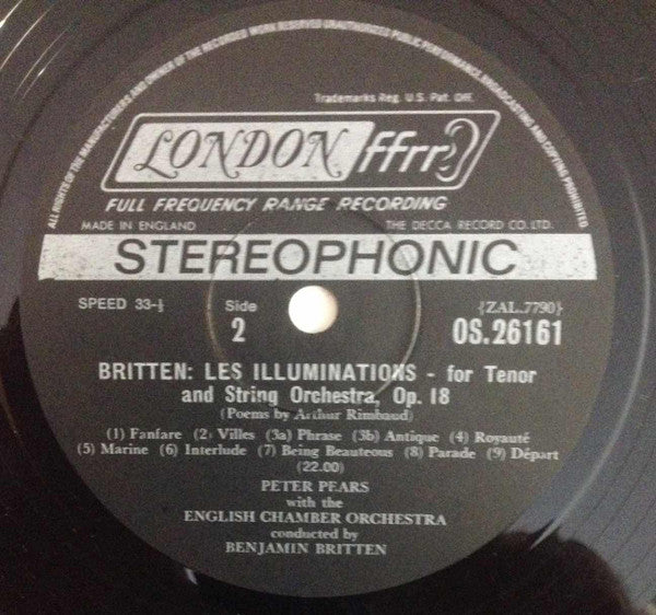 Benjamin Britten, Peter Pears, Barry Tuckwell, London Symphony Orchestra, English Chamber Orchestra - Serenade For Tenor, Horn & Strings / Les Illuminations - 1967