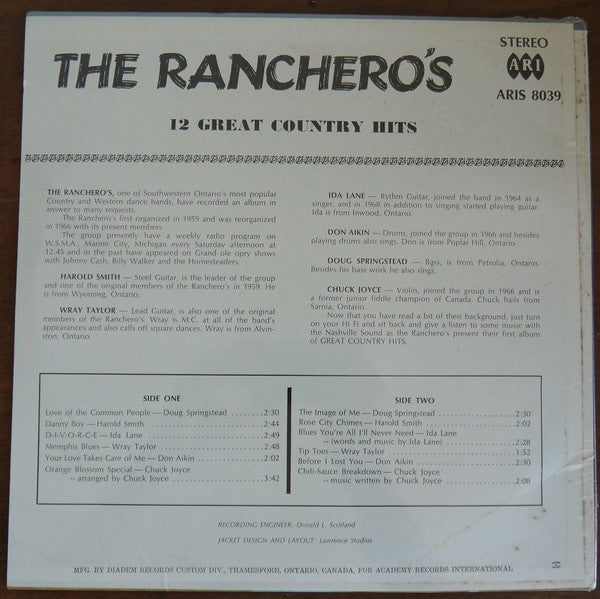 The Ranchero's - 12 Great Country Hits