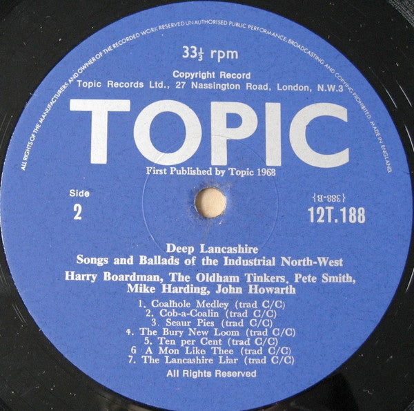 Various - Deep Lancashire Songs And Ballads Of The Industrial North West - 1968