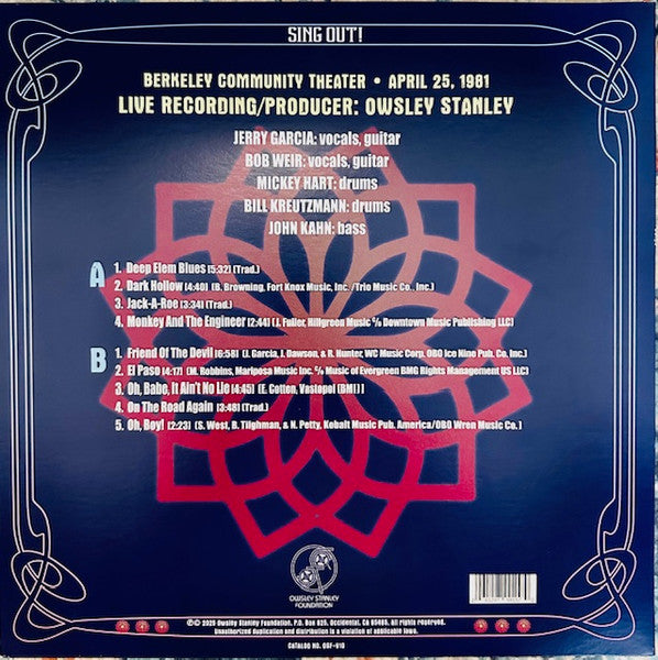 Jerry Garcia, Bob Weir, Mickey Hart, Bill Kreutzmann, John Kahn - Sing Out! Berkeley Community Theater April 25, 1981 - 2025