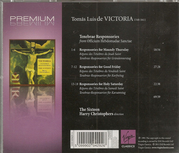 Tomás Luis De Victoria - Sixteen, The, Harry Christophers - Tenebrae Responsories (CD) - 1991