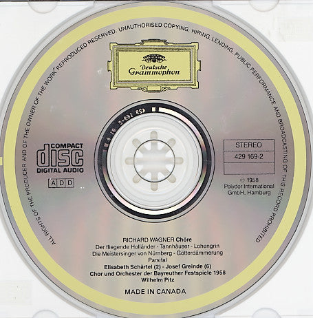 Richard Wagner, Chor der Bayreuther Festspiele Und Orchester der Bayreuther Festspiele, Wilhelm Pitz - Chöre: Lohengrin • Götterdämmerung • Parsifal • Der Fliegende Holländer • Tannhäuser • Die Meistersinger Von Nürnberg (CD) - 1989