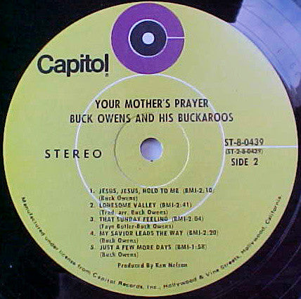 Buck Owens And His Buckaroos - Your Mother's Prayer Vinyl Record