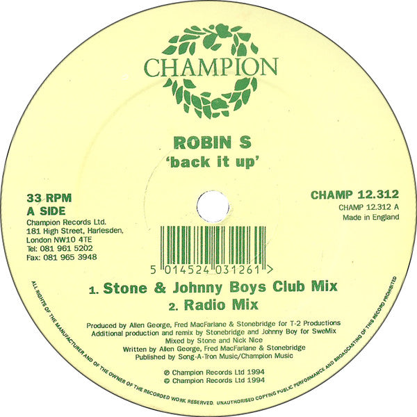 Robin S. - Back It Up - 1994