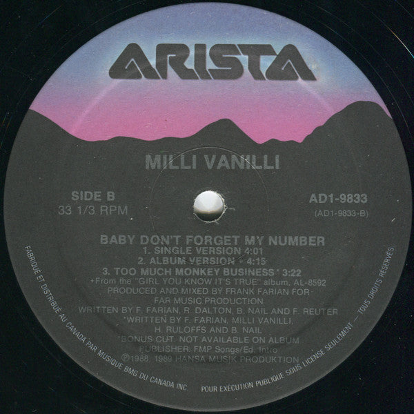 Milli Vanilli - Baby Don't Forget My Number - 1989