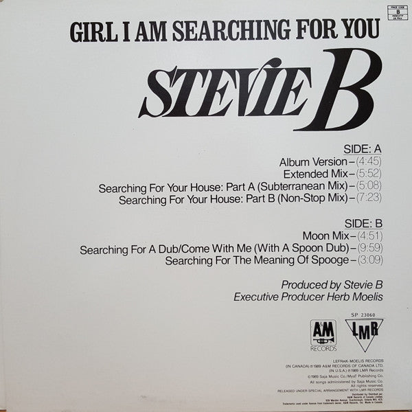 Stevie B - Girl I Am Searching For You Vinyl Record