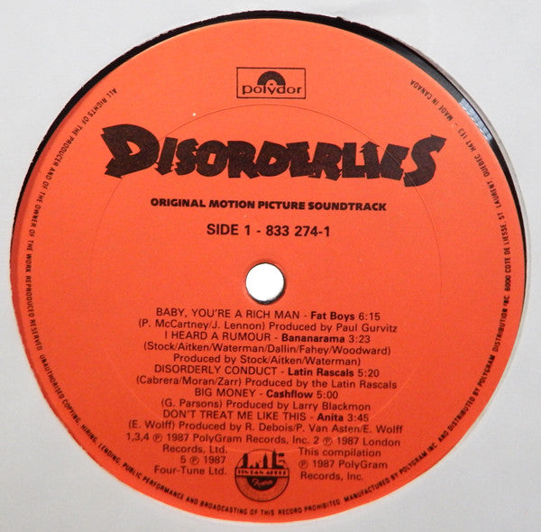 Various - Disorderlies: Original Motion Picture Soundtrack - 1987