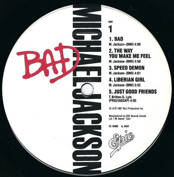 Michael Jackson - Bad Vinyl Record