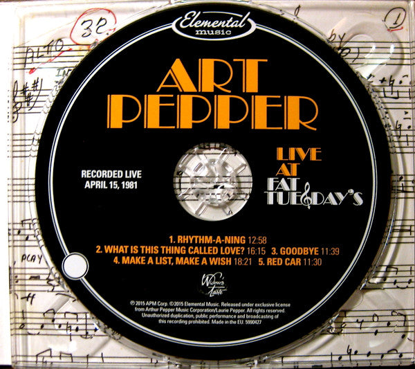Art Pepper Quartet - Live At Fat Tuesday's (CD) - 2015
