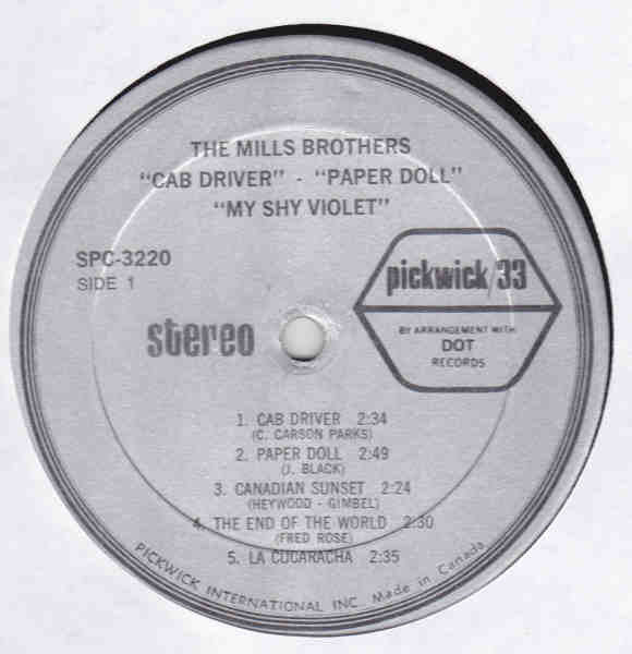 Mills Brothers, The - Cab Driver, Paper Doll, My Shy Violet  - 1969