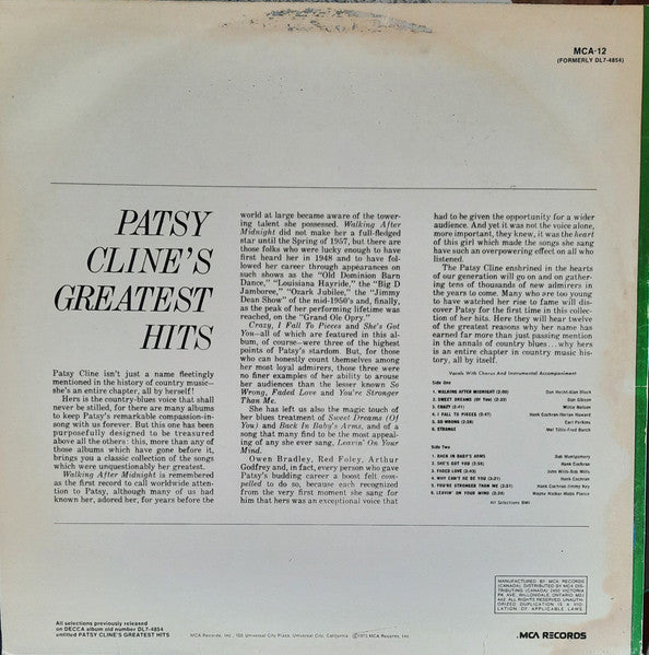 Patsy Cline - Greatest Hits - 1980