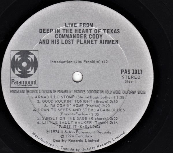 Commander Cody And His Lost Planet Airmen - Live From Deep In The Heart Of Texas - 1974