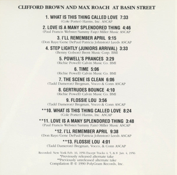 Clifford Brown And Max Roach - At Basin Street (CD) - 1990