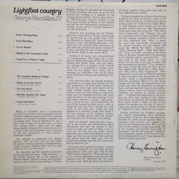 George Hamilton IV - Lightfoot Country - Sings Canadian Folksongs Of Gordon Lightfoot