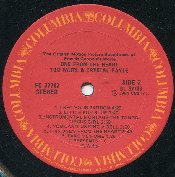 Tom Waits And Crystal Gayle - One From The Heart - The Original Motion Picture Soundtrack Of Francis Coppola's Movie - 1982
