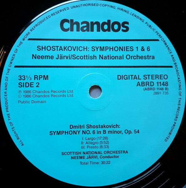 Dmitri Shostakovich, Neeme Järvi ▪  Royal Scottish National Orchestra - Symphony No. 1 In F Op. 10 / Symphony No. 6 In B Minor Op. 54 - 1985