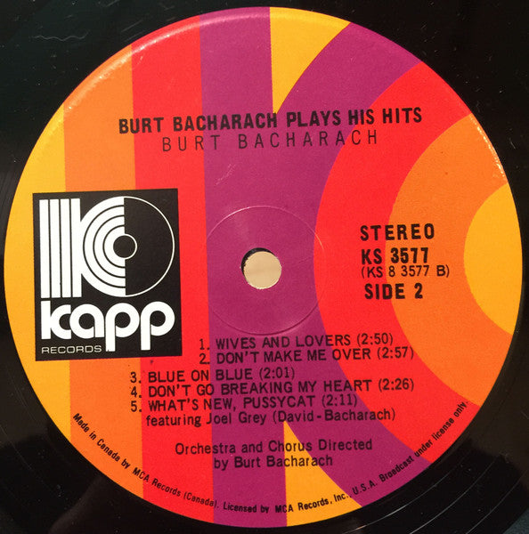 Burt Bacharach - Plays His Hits Vinyl Record