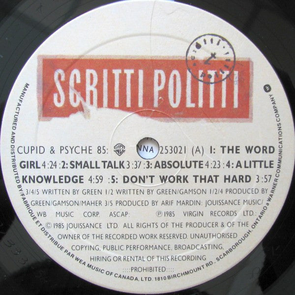 Scritti Politti - Cupid & Psyche 85 - 1985