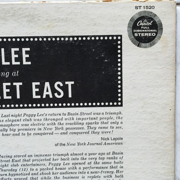 Peggy Lee - Basin Street East Proudly Presents Miss Peggy Lee - 1961