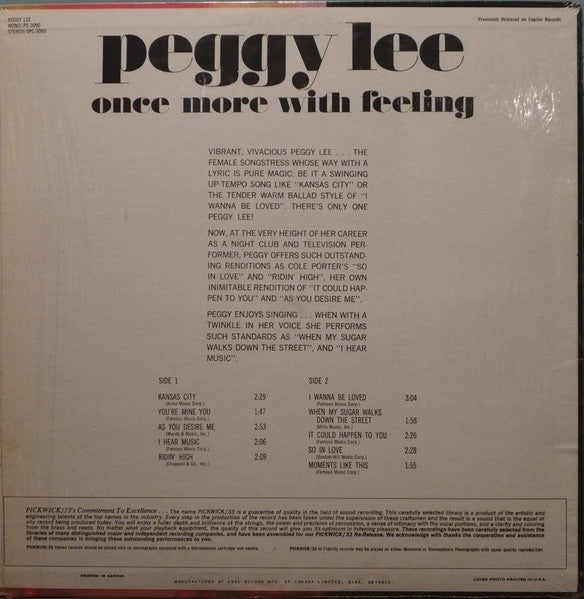 Peggy Lee - Once More With Feeling - 1967