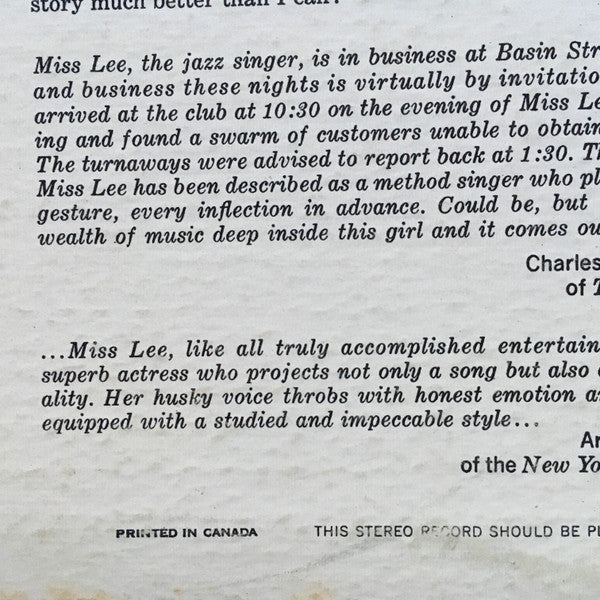 Peggy Lee - Basin Street East Proudly Presents Miss Peggy Lee - 1961