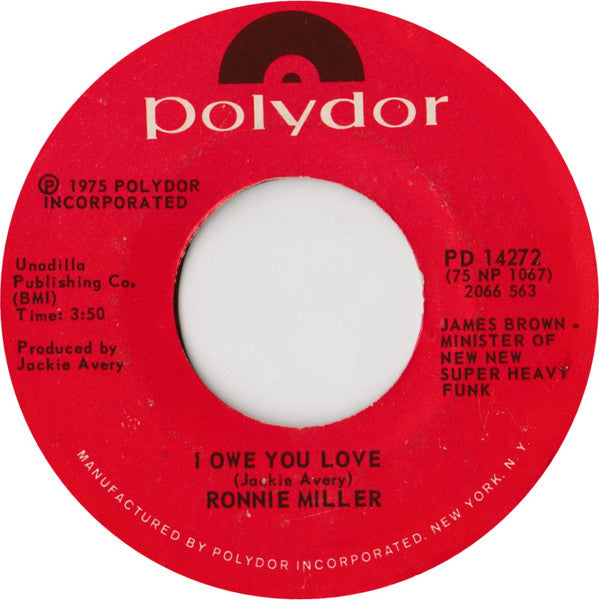 Ronnie Miller - Listen To The Music / I Owe You Love. - 1975