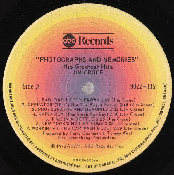 Jim Croce - Photographs & Memories: His Greatest Hits - 1974