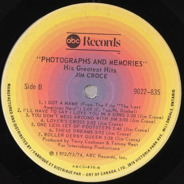 Jim Croce - Photographs & Memories: His Greatest Hits - 1974