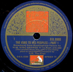 H.M. King George VI - The King To His People 3rd September 1939