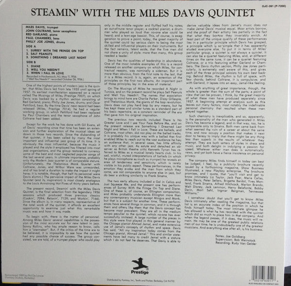 The Miles Davis Quintet - Steamin' With The Miles Davis Quintet Vinyl Record