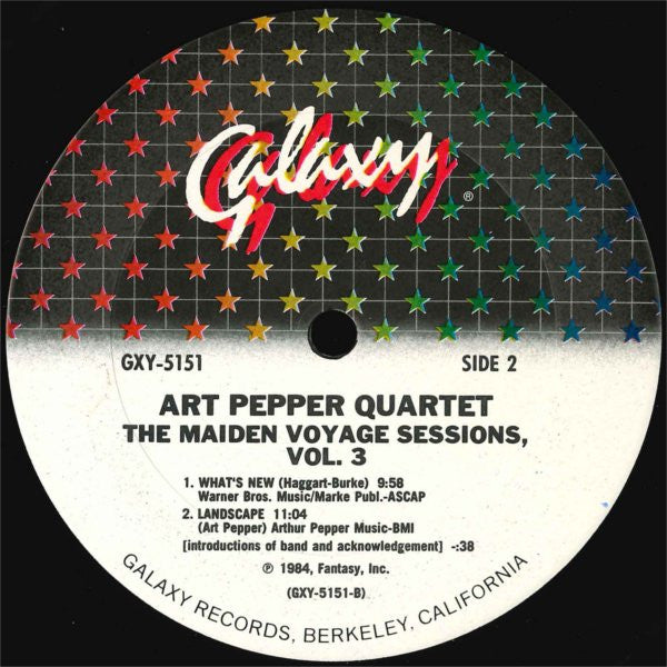 Art Pepper Quartet - The Maiden Voyage Sessions, Vol. 3 - 1984