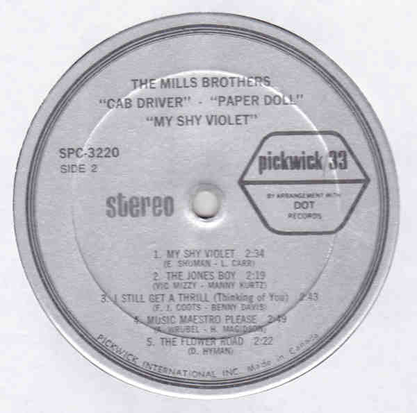 Mills Brothers, The - Cab Driver, Paper Doll, My Shy Violet  - 1969