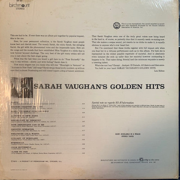 Sarah Vaughan - Sarah Vaughan's Golden Hits - 1973